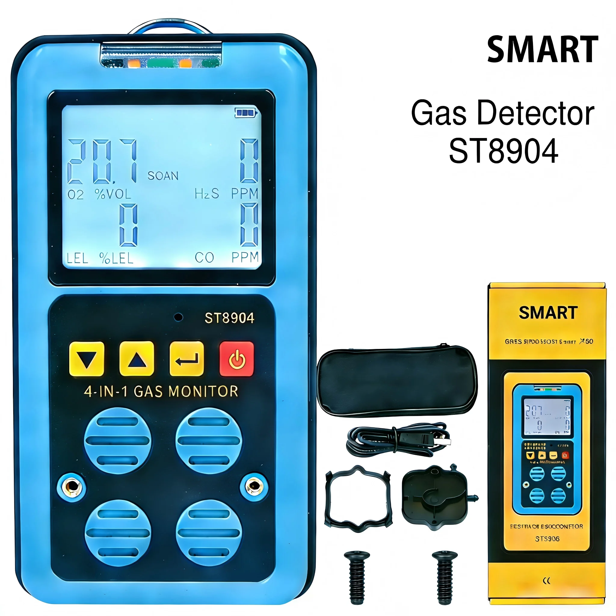 SENSOR inteligente ST8904 Monitor de Gas dispositivo de seguridad Industrial que detecta múltiples Gases CO/H2S/O2/LEL Detector de Gas con luz de alarma