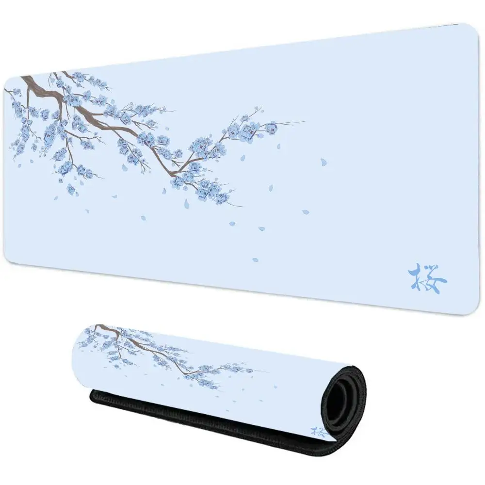 Aesthetic Light Blue Sakura Desk Mat, Non-slip Floral Large Gaming Mouse Pad for Laptop Office Workstation mouse pad