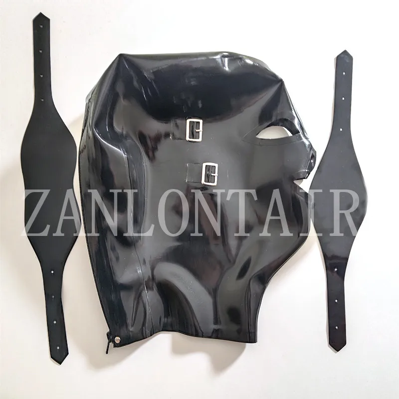 Personal Customize Exotic Latex Rubber Hoods with Nose Tube Mouth Teeth Gag Plug Eyeshade Open Eyes and Mouth Cover Mask Zip