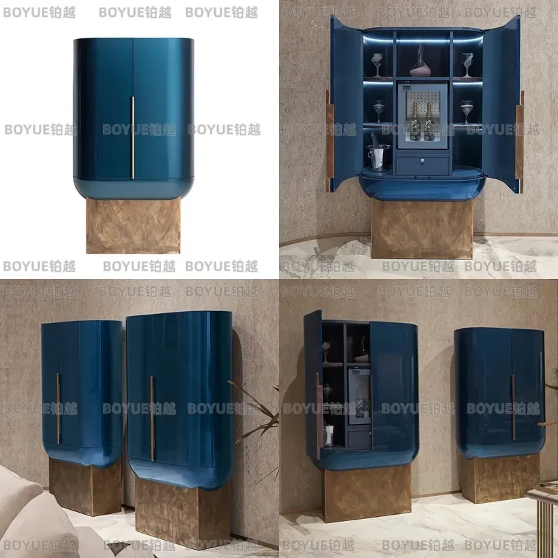 Italian Light Luxury Solid Wood Wine Cabinet Modern Wall Mounted Storage Display Sideboard for Living Room Dining Area Villa