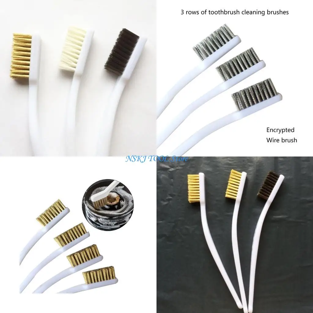 

L8RC 3 Row Wire Brush Steel Copper Nylon-Cleaning Polishing Metal Rust Paint Remover