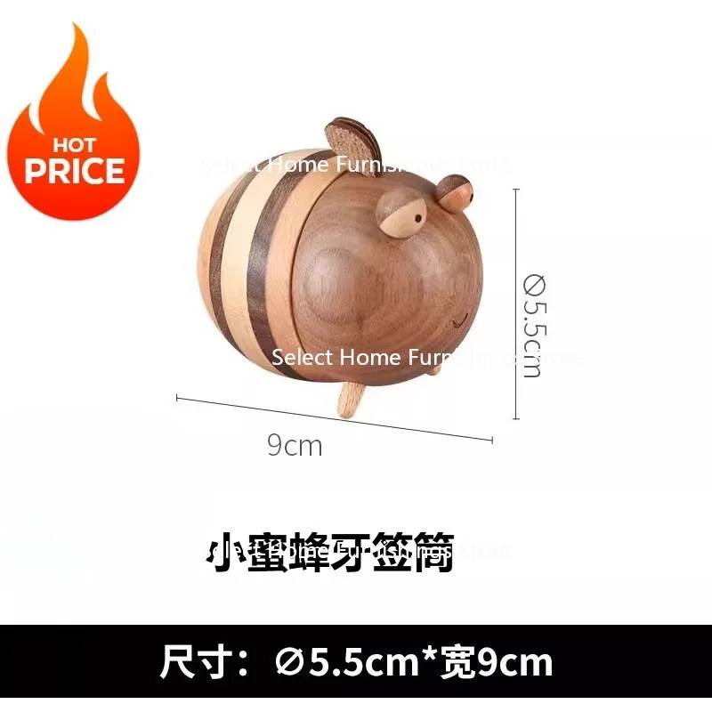 Suitable for Bee Toothpick Boxes, Solid Wood Creative Cute Dental Floss Storage Ornaments, Portable Toothpick Cans, Gifts