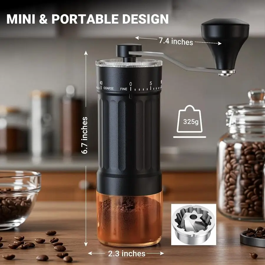 

Manual Coffee Grinder with CNC Stainless Steel Conical Burr, 40 Adjustable Settings Hand Coffee Grinder with 30g Capacity for Es