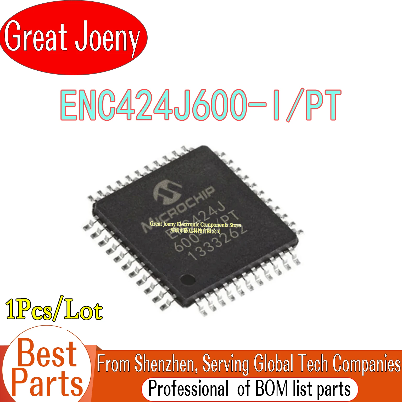 

100% New Original ENC424J600 ENC424J600-I/PT IC MCU Chipset TQFP-44