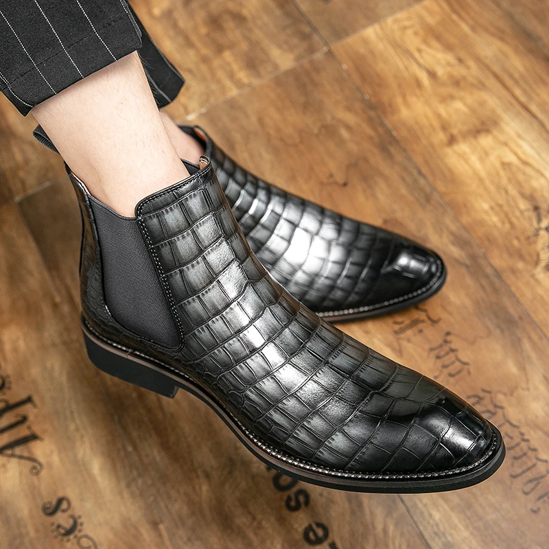 European Station Fashion Chelsea Boots Men's Boots Pointed Casual Fashion PU Leather Shoes Black Brown Size 38-45 Men's Boots