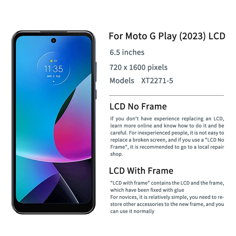 6.5 "untuk Motorola Moto G Play 2023 LCD layar sentuh perakitan Digitizer layar sentuh XT2271-5 untuk Moto G Play 2023 LCD dengan bingkai