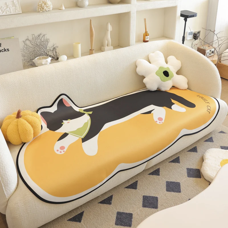 L Shape Sofa Cover for Living Room Cartoon Cat Shaped Ice Silk Sofa Cushion Non-slip Mat in Summer Couch Cover Sofa 3 Seater