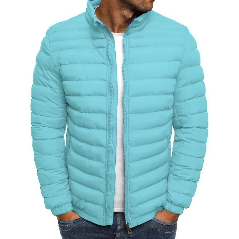 Men's Winter Thick Warm Cotton Padded Jacket Casual Stand Collar Windbreaker Coat Solid Color Male Outerwear Zipper Parka Menswe