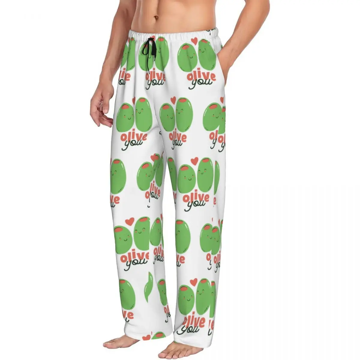 

Custom Olive You - I Love You Men Pajama Pants Lounge Sleep Sleepwear Bottoms with Pockets