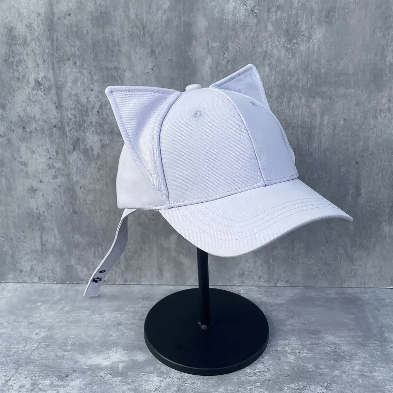 Women's Spring Summer Cute Cat Ear Baseball Cap Long Tail Slim Face Hat