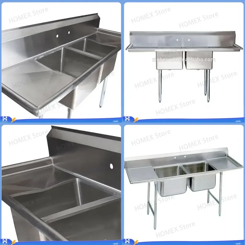 Commercial Stainless Steel Kitchen Sink Heavy Duty 304 Grade Deep Basin for Hotel Restaurant Industrial Catering Washing