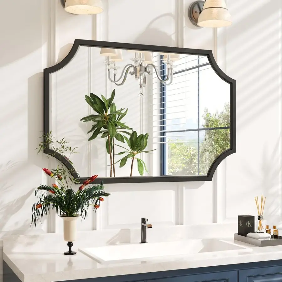 

Черное зеркало для ванной комнаты с зубцами для стены, черное зеркало 24x36, декоративное настенное зеркало, художественное зеркало в рамке, скошенное для главной ванны H