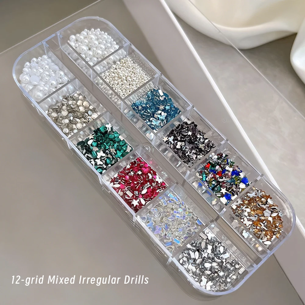 12 شبكة/صندوق مختلط غير النظامية أظافر ماسية الراين فراشة اللؤلؤ الصلب الكرة مسمار الفن سحر فلاتباك كريستال مسمار الديكور #3