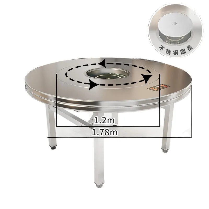 Extra thick 304 stainless steel induction cooker hot pot table rotating round table built-in turntable multi-functional dining