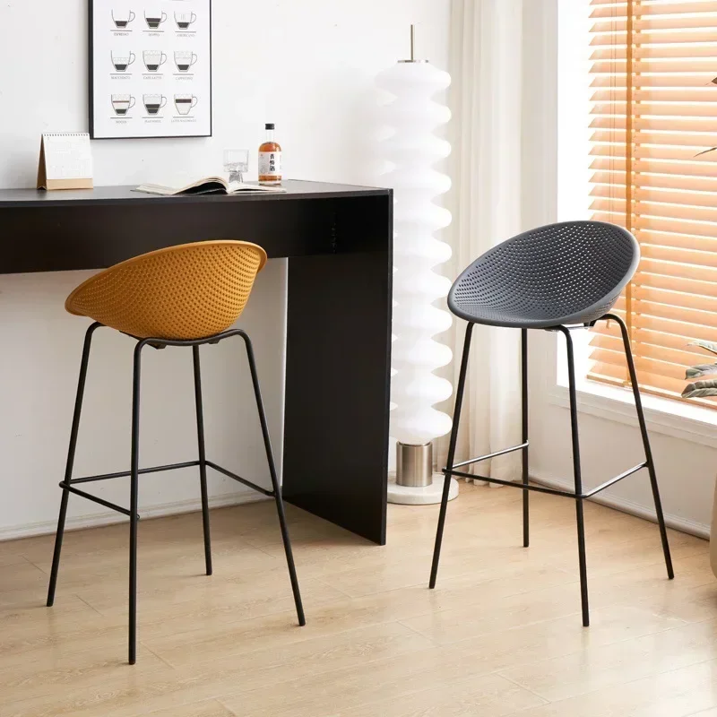 

Creative Modern Household High Stools Light Luxury Iron Bar Stools with Plastic Backrests Simple Bar Chairs