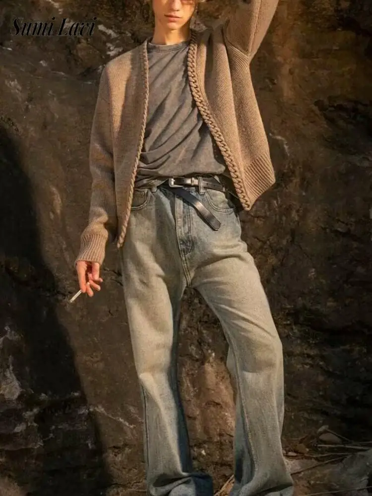 Giacca maglione a punto aperto primavera autunno uomo cardigan casual in maglia tinta unita uomo streetwear cappotto in maglia slim fit vintage