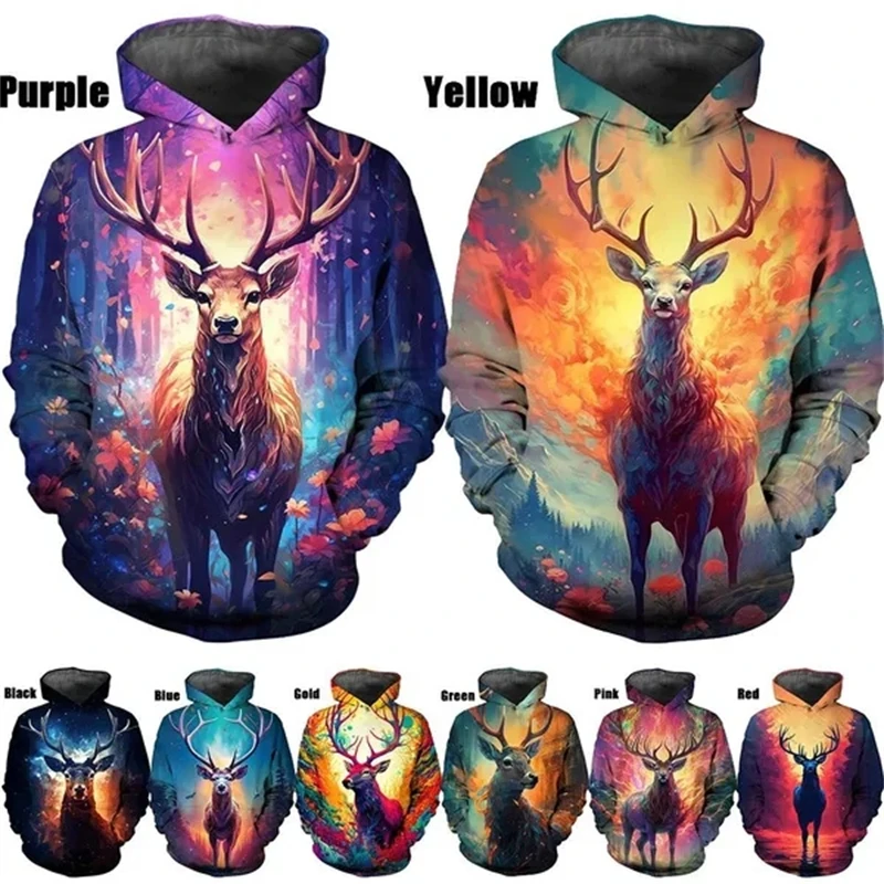 

New Fashion Deer Hot Sale 3D Whirlpool Sweatshirt Men Women Hoodie Casual Long Sleeve Pullover Print Harajuku Streetwear Hoodies