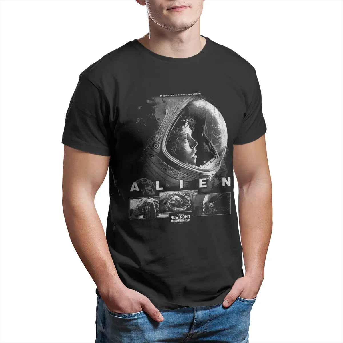 ALIEN  Nostromo T-Shirt for Men Pure Cotton Casual Alien xenomorph ripley 100% cotton printed t-shirt Large size men clothing