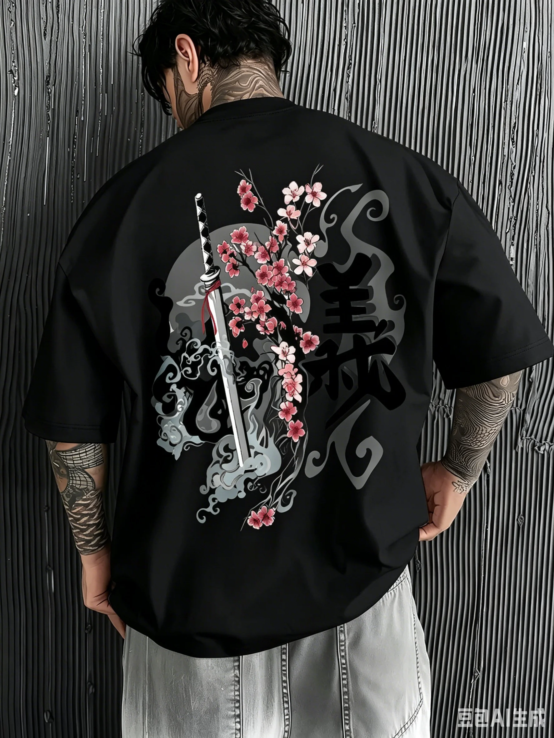 Y2K Sword Knife Cherry Blossom Pattern 3D Print Breatha Schnelltrocknendes Herren-T-Shirt in großen Größen für Outdoor-Sportarten, Eltern-Kind-Kleidung – Detail 6