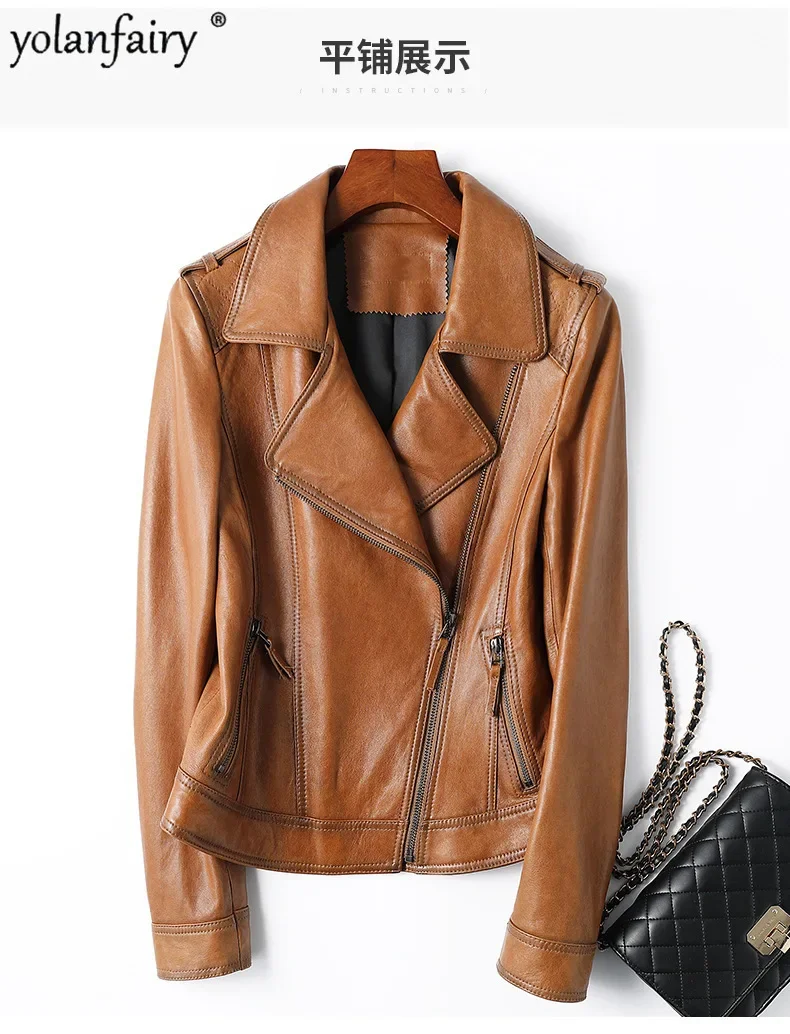 2023 Spring Fall Genuine Leather Clothing Female Natural Sheepskin Suit Coat Women's Lapel Motorcycle Jacket Slim Short Outwears