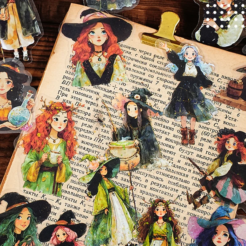 Mr. Paper Cute Character Stickers 15 sheets/pack Magic World Female Mage Room Manufacturing Scenery Stickers Home Decoration
