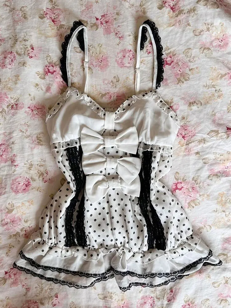

Original Beautiful White Polka Dot Women's Lace Vest Summer Pure Desire Sle Commute Faion Slim Fit Cotton Blend Tank Top
