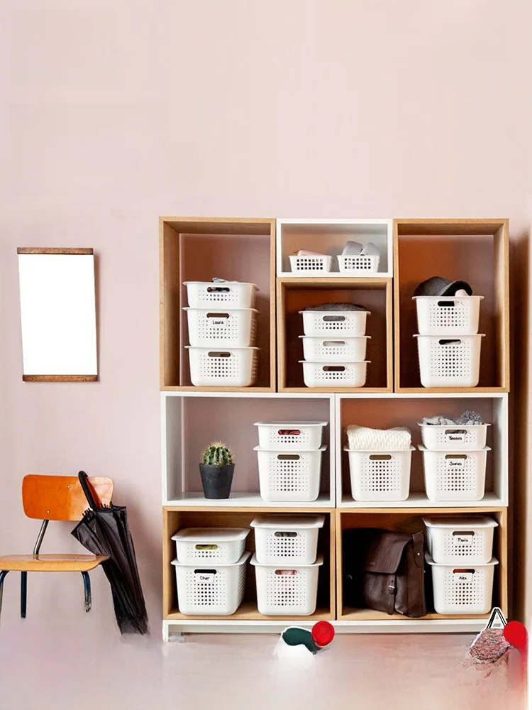 

White Storage Basket with Hollow Design And Handle on Both Sides Easy to Move Multi-Functional Organizer Basket