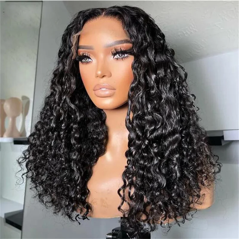 

Long Black 26Inches Glueless Preplucked 180%Density Kinky Curly Lace Front Wig For Black Women BabyHair Heat Temperature Daily