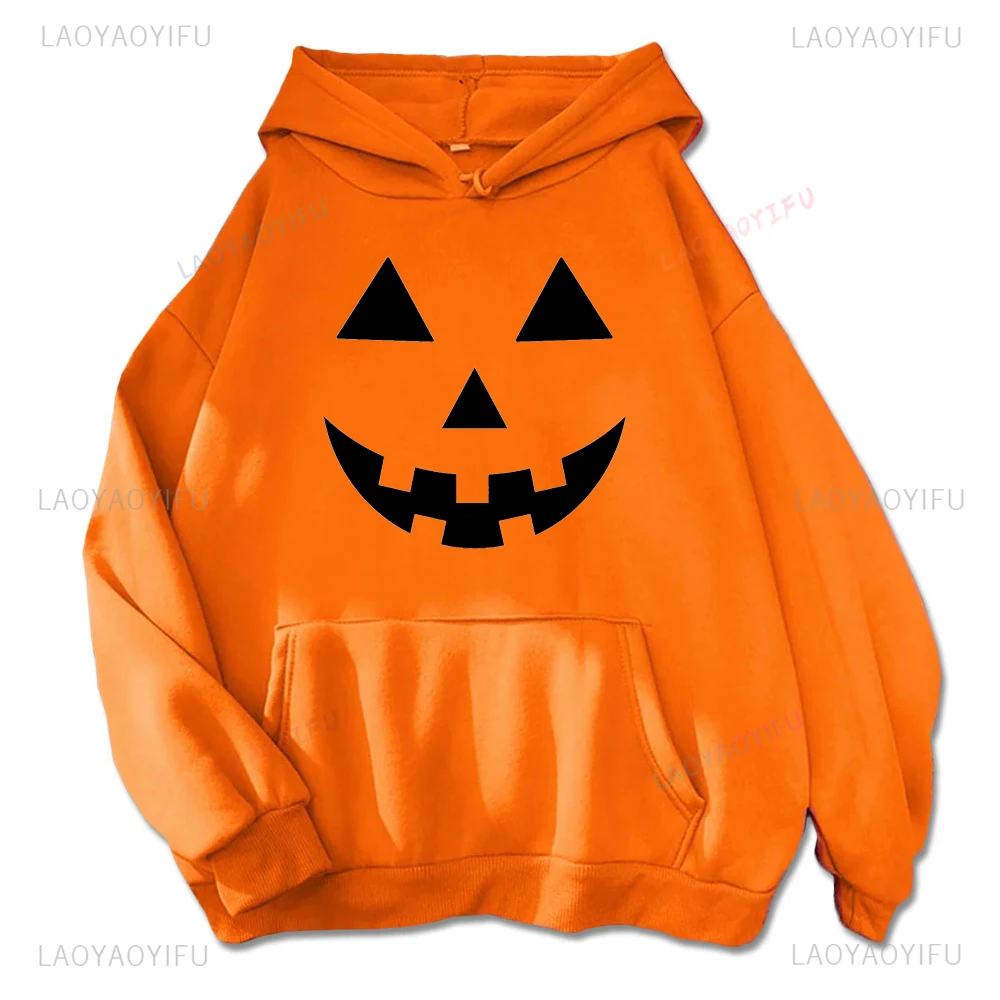 Vintage Halloween Pumpkin Orange Graphic Hooodies Trick or Treat Woman Man Autumn Winter Sweatshirt Creative Thermal Hoodie