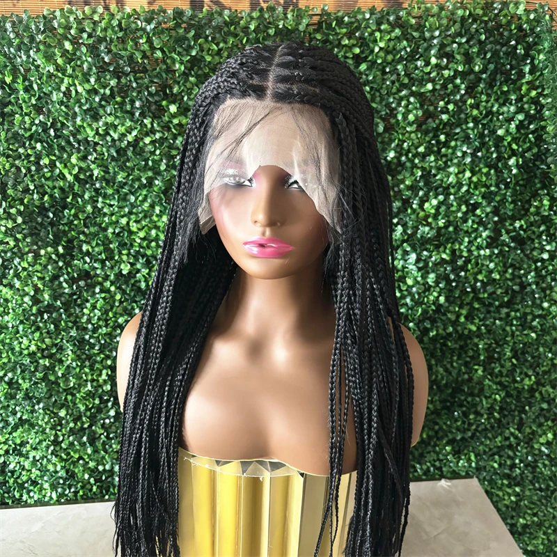 Women Box Braided Wigs Synthetic Knotless Braids Wig Frontal Lace Braiding Hair Wig Baby Hair Lace Front Curly Braid Wig