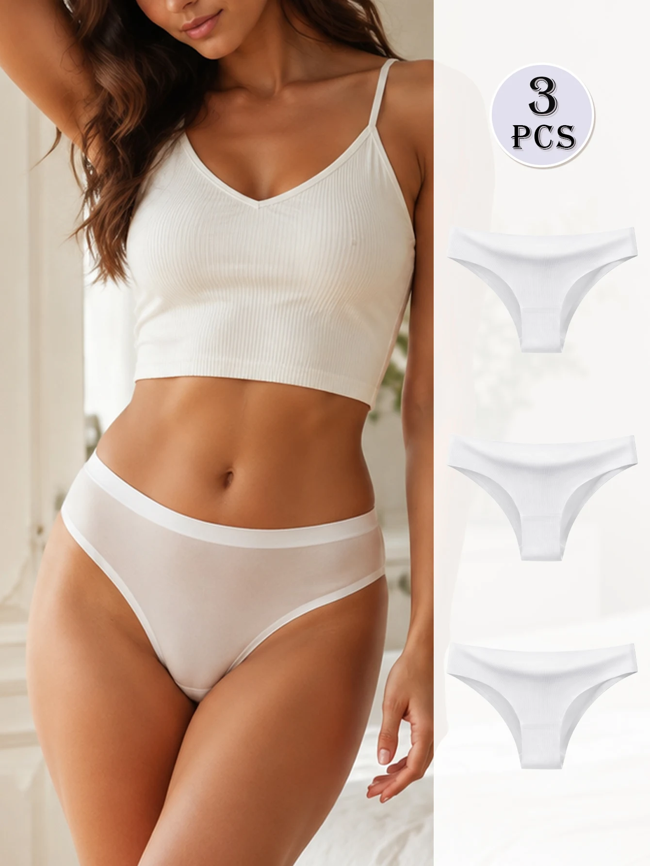 BANNIROU 3-packs of women's solid color underwear, seamless thong, low waist, comfortable and breathable, women's underwear