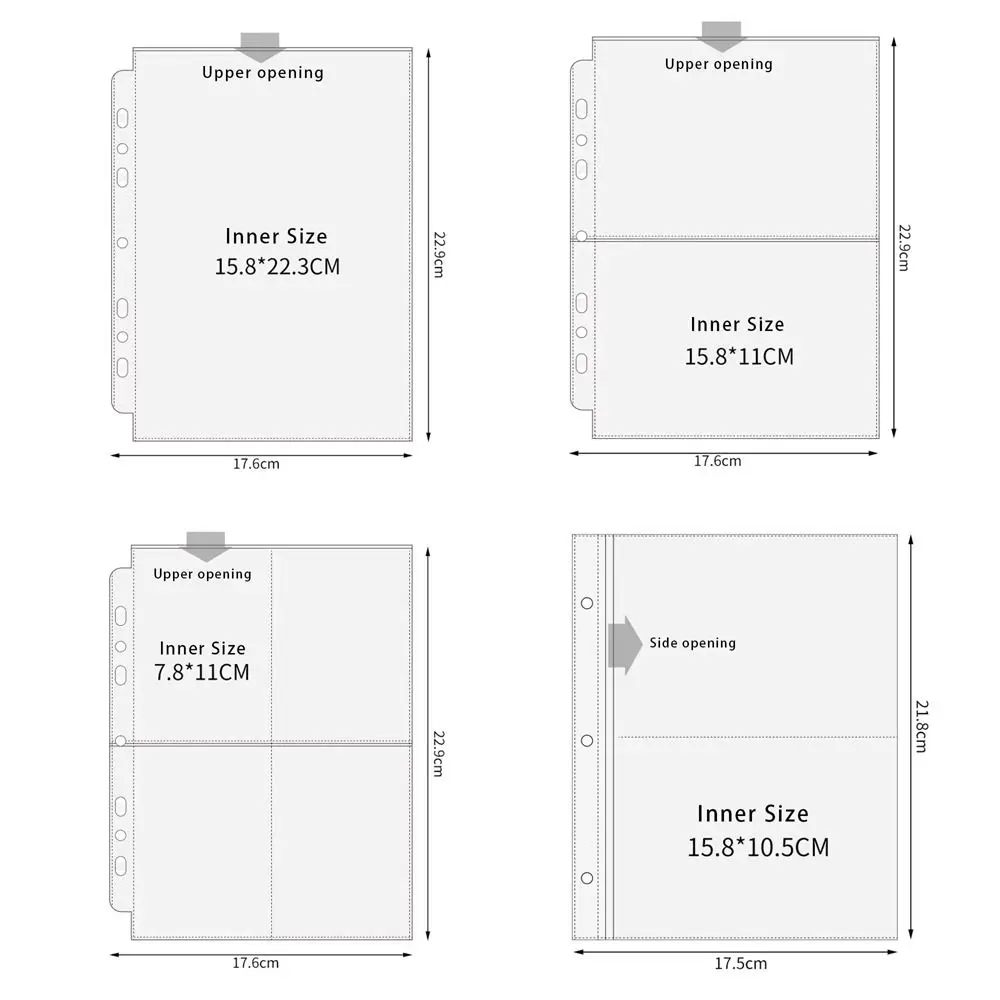 Inner Page Card Binder A5 Photocard Binder Sheets Transparent PP Acid Free Photo Album Refill Pages Multiple Pockets Sleeve