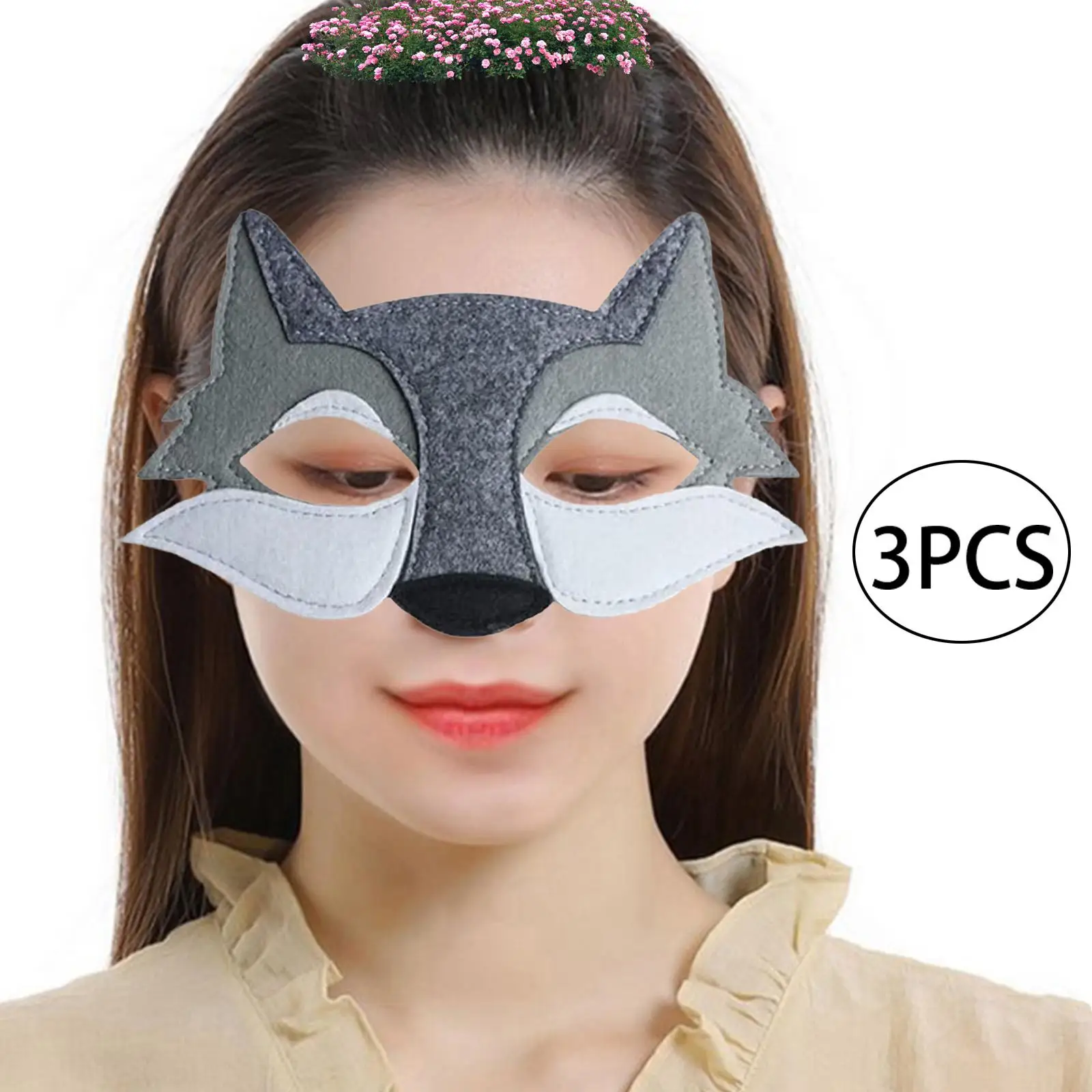 3Pcs Wolf Mask Decorative Halloween Costume Animal Mask Masquerade Mask for Party Favor Dress up Roles Play Night Club Festival