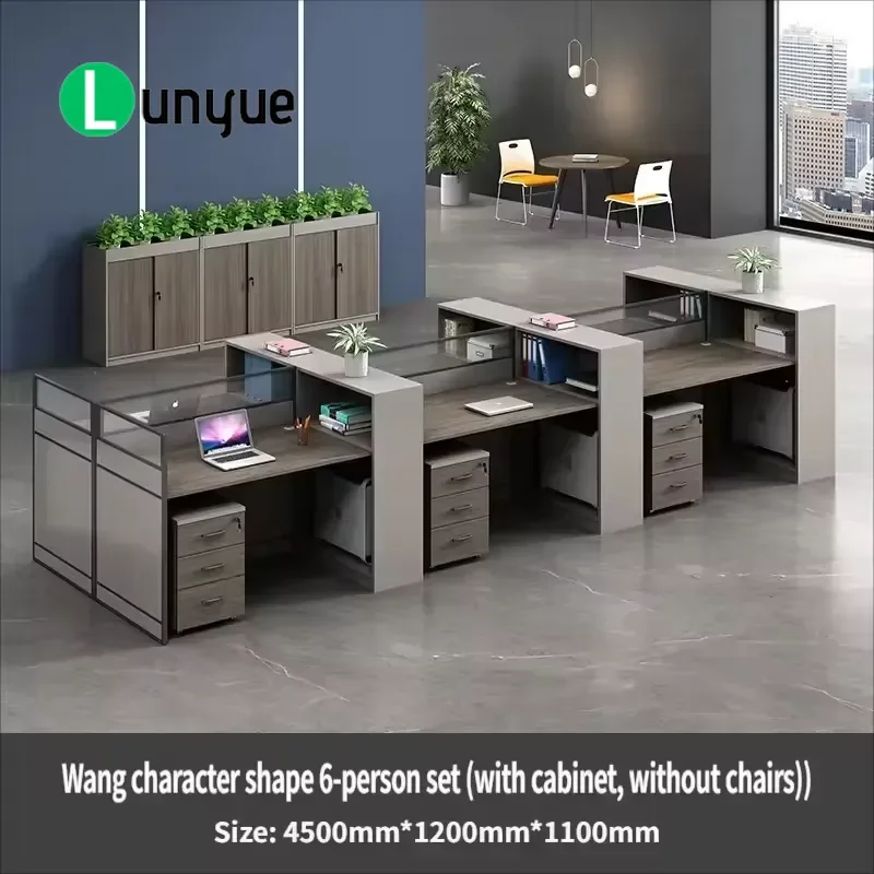 Modern Office Desk with Screen Partition and Locker Simple Staff Computer Workstation for Employee Workspace Storage Solution