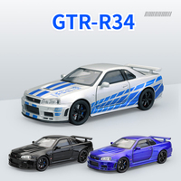 1:32 GTR R34 R35 Diecast Model Alloy Toy Sport Cars Door Opened Sound Light Pull Back Front Wheel Steering Vehices Birthday Gift