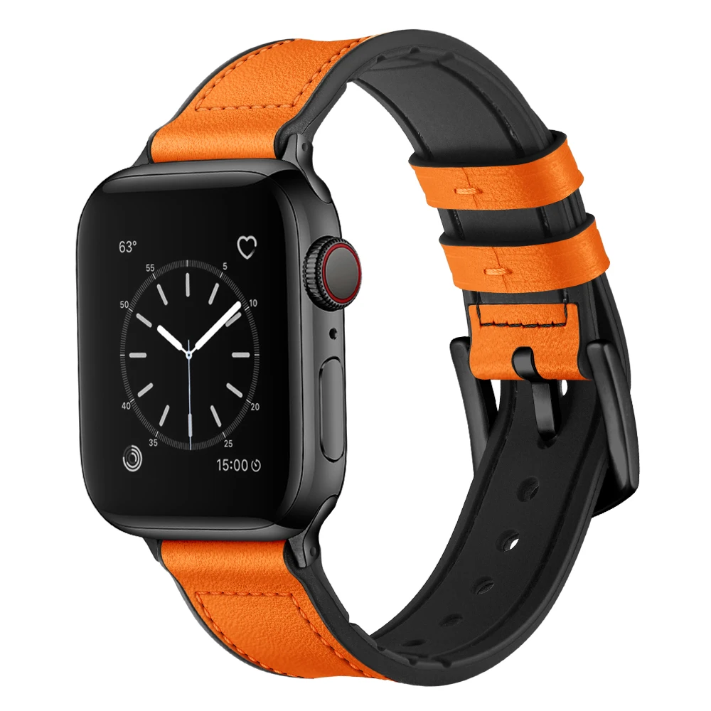 

Viotoo silicone leather watch strap for iwatch series 8 7 6 5 4 49mm 45mm 44mm 42mm smart watchband Orange Color strap band