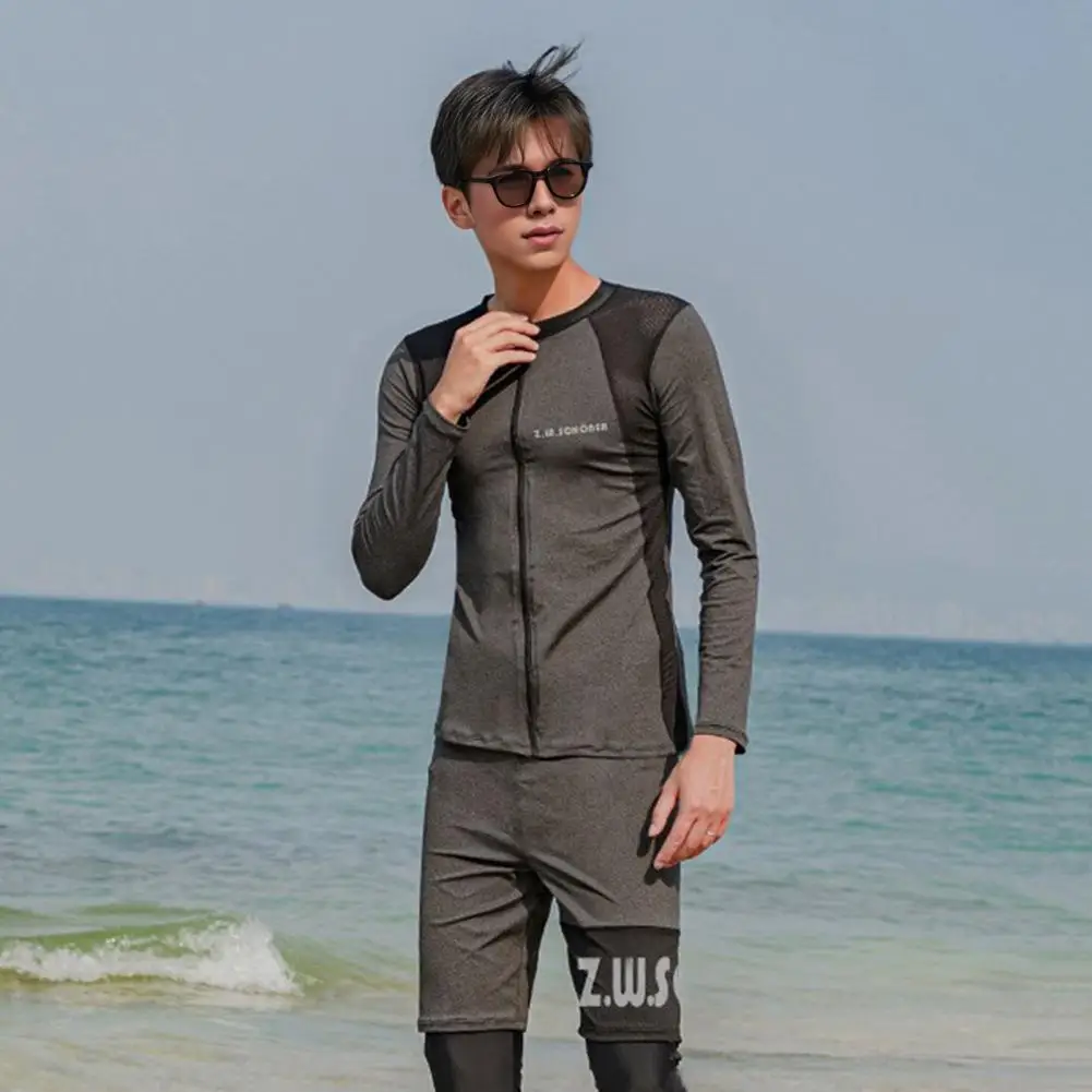 Zipper Swimsuit Top Unisex Long Sleeve Swimsuit Set with Zipper Closure Top Adjustable Waist Shorts for Surfing for Quick-drying image 6