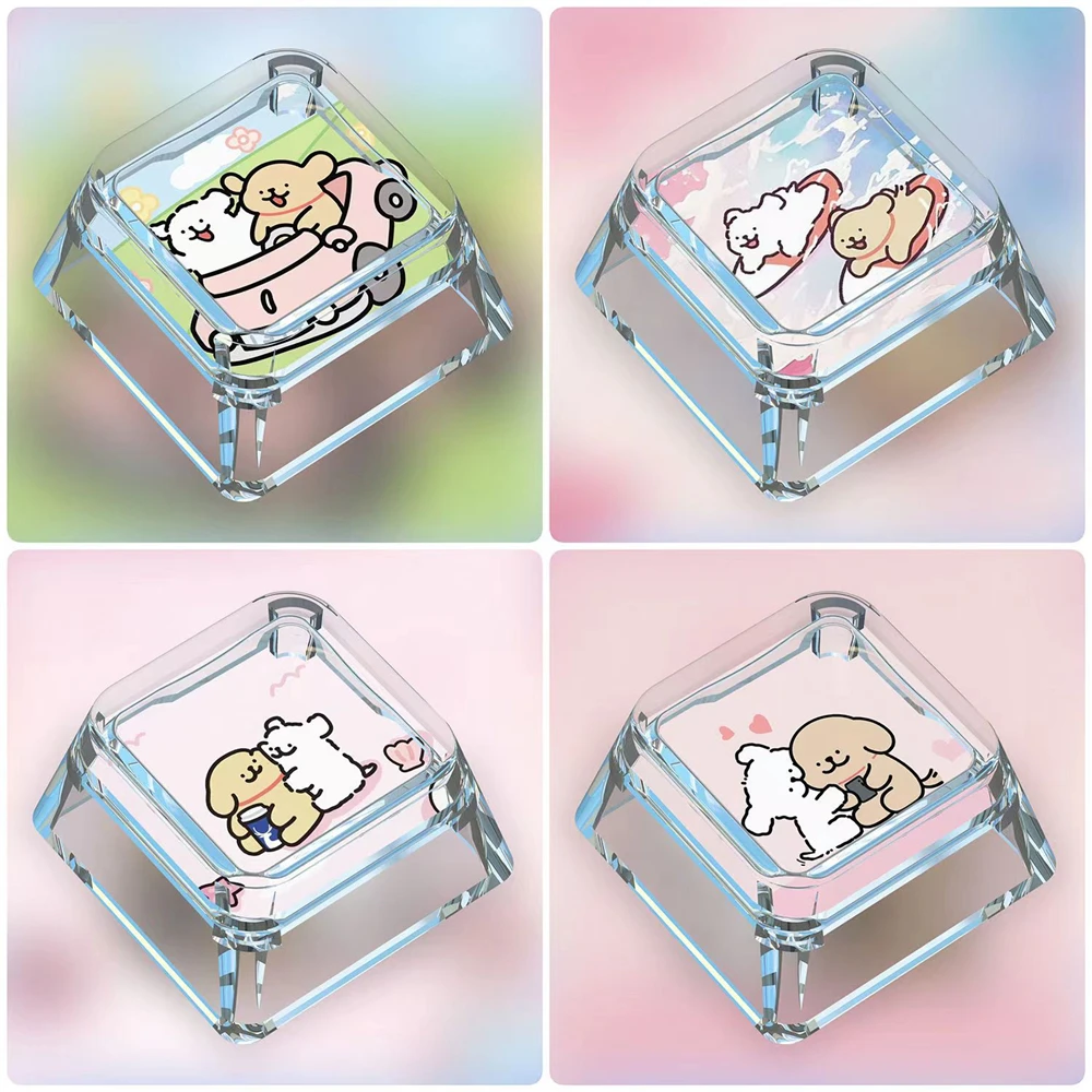 Cute Anime Transparent Keycap Custom Personalised Cartoon Dog Keycaps for Cherry MX Switch Mechanical Keyboard