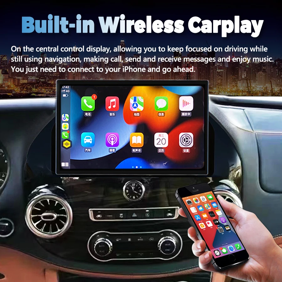 Autoradio Android 13, Navigation GPS, Vidéo, Carplay, WIFI, 4G, Caméra 2014, Limitation, pour Voiture Mercedes Benz Vito W447 (2021-360)
