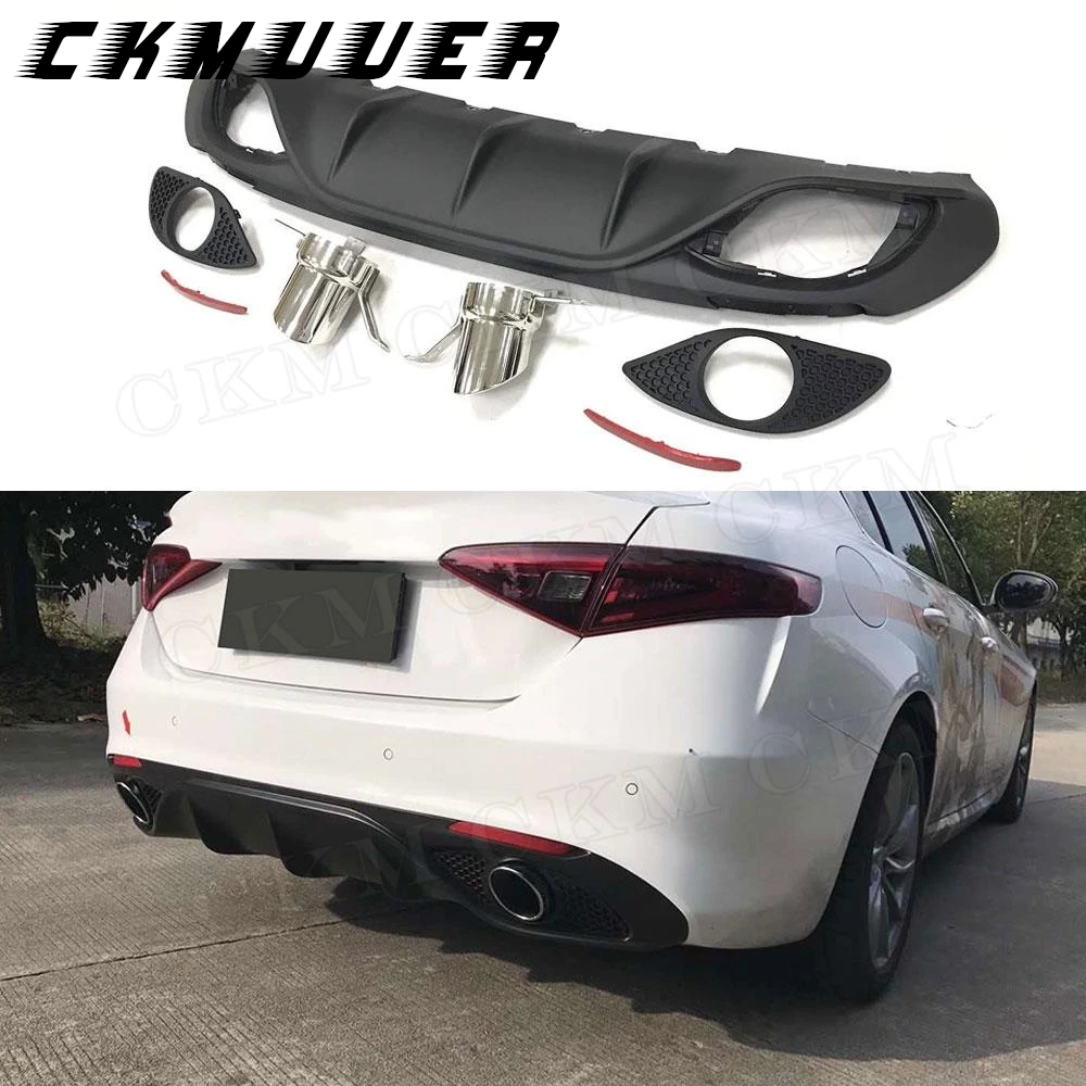 

Задний бампер автомобиля из полипропилена, диффузор, спойлер с насадками для выхлопных газов для Alfa Romeo Giulia 2017-2020, стандартный задний диффузор в спортивном стиле