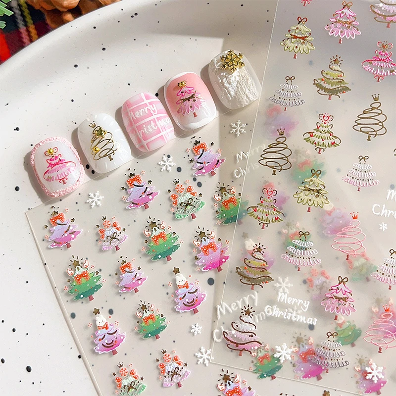 

High Quality Christmas Tree Rabbit Nail Art Stickers 3D Cartoon Nail Decor Decals Fashion Nail Decoration Stickers Gifts