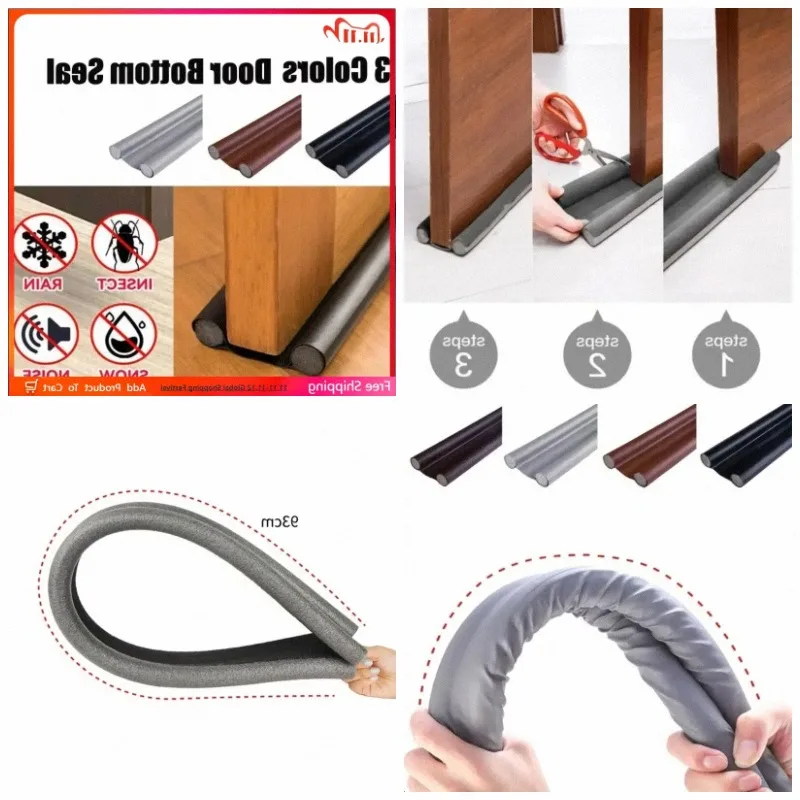 93CM Flexible Door Gap Bottom Seam Sealing Bathroom Door Seal SoundProof Dust Strip Waterproof Guard Sealer Stopper Double Stick