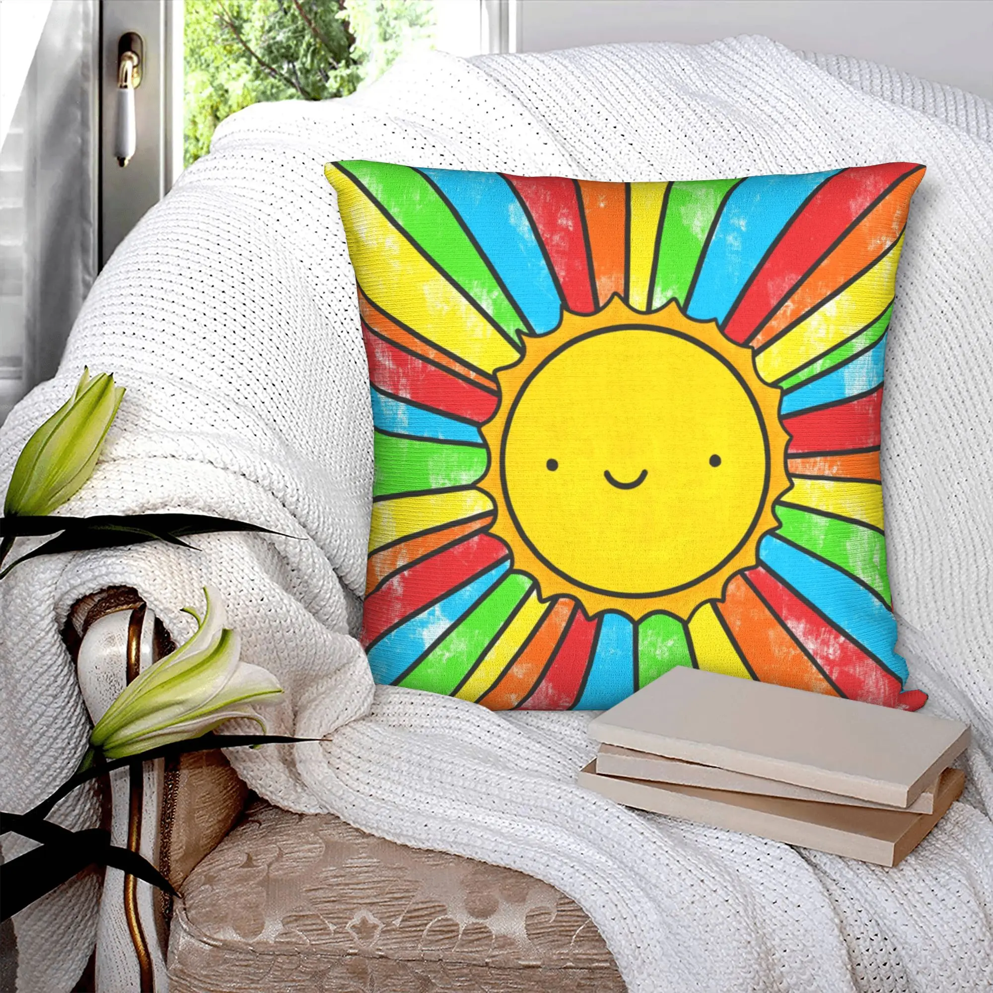 Radiate Positivity Sun Smile Pillow Case 40x40cm Home Decoration Rainbow Sunshine Luxury Cushion Cover Square Pillowcase
