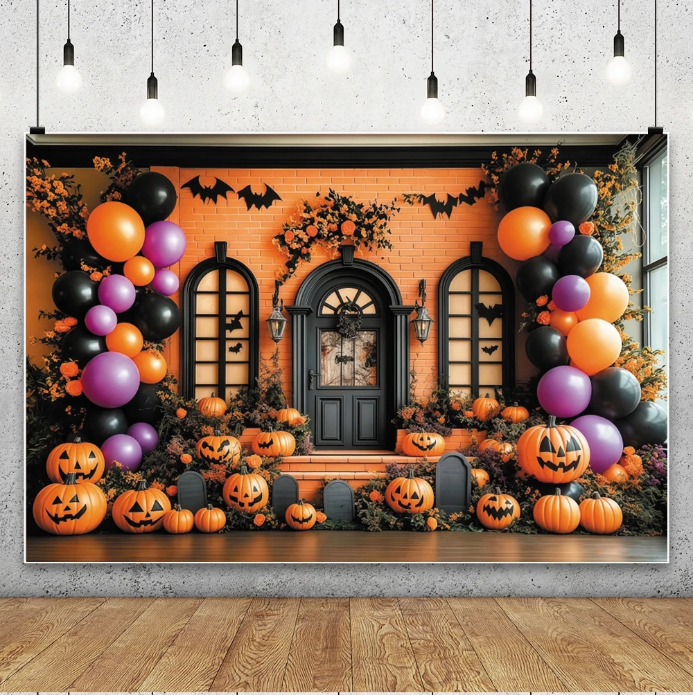 Halloween Pumpkin Witch Hat Spider Web Bat Ghost Photography Backdrop Spooky Party Kids Birthday Baby Shower Background Decor