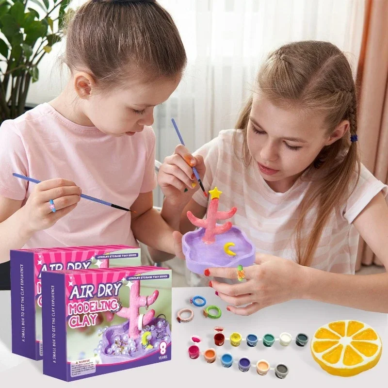 Kreatives Lufttrocknendes Ton-Schmucktablett DIY-Set, Lehrreiches Bastelspielzeug zur Förderung der Fantasie von Kindern