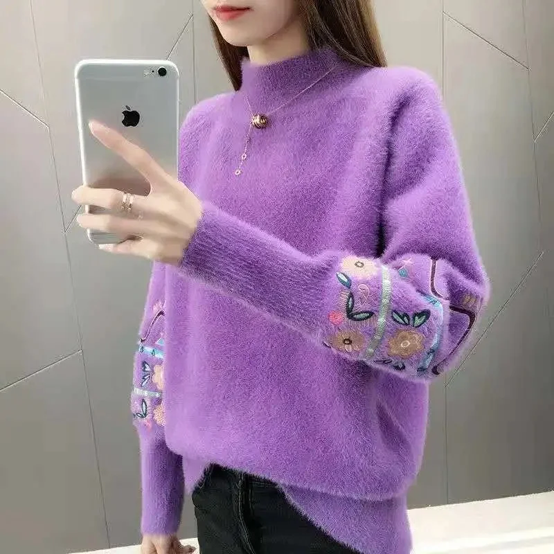 Woman Sweaters 2023 Autumn Winter Tops Turtleneck Sweater Women Slim Pullover Jumper Embroidery Knitted Sweater Pull Femme Hiver