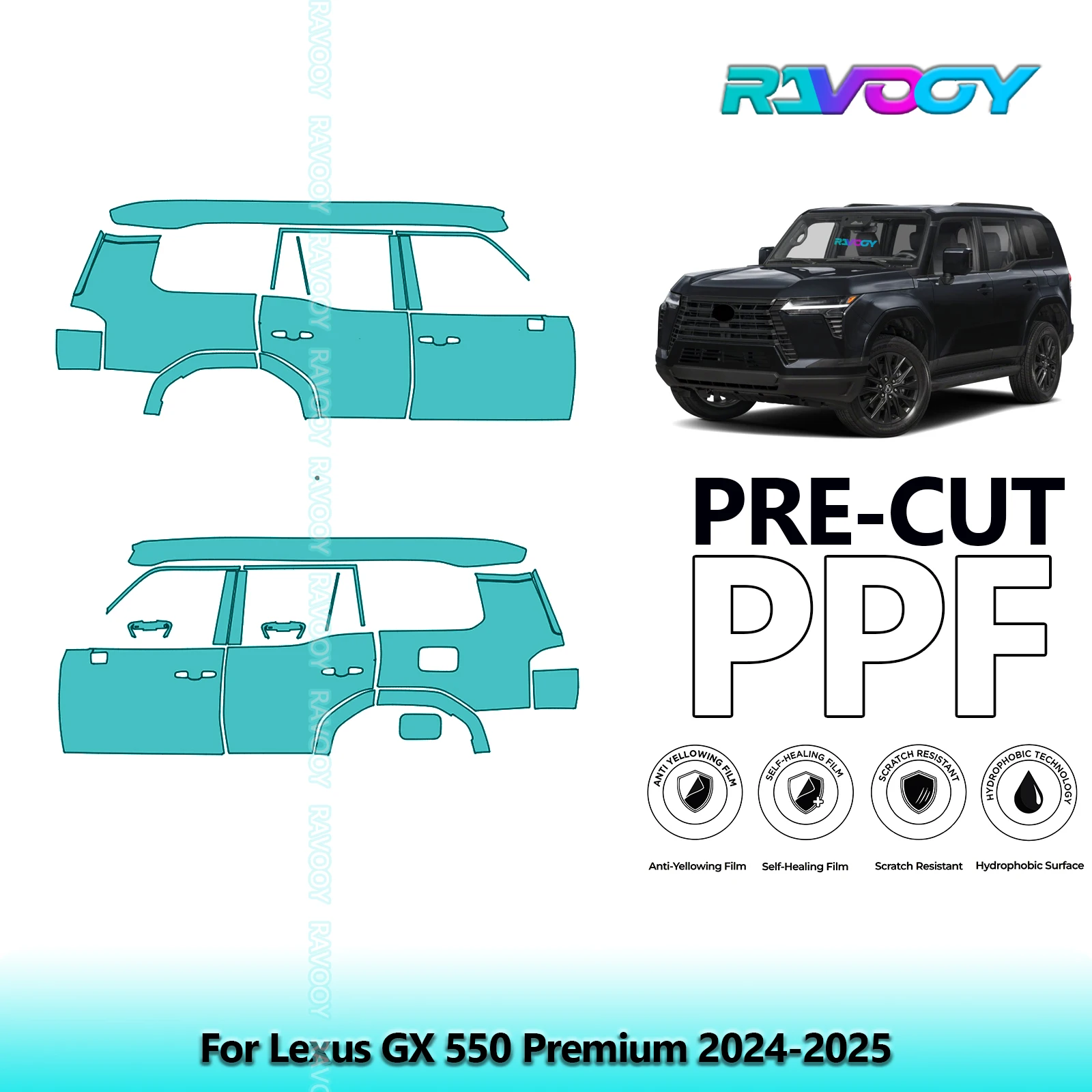 

For Lexus GX 550 Premium 2024-2025 8.5mil Clear Matte Pre-Cut PPF Door & A/B Pillar Kit TPU Paint Protection Film Set