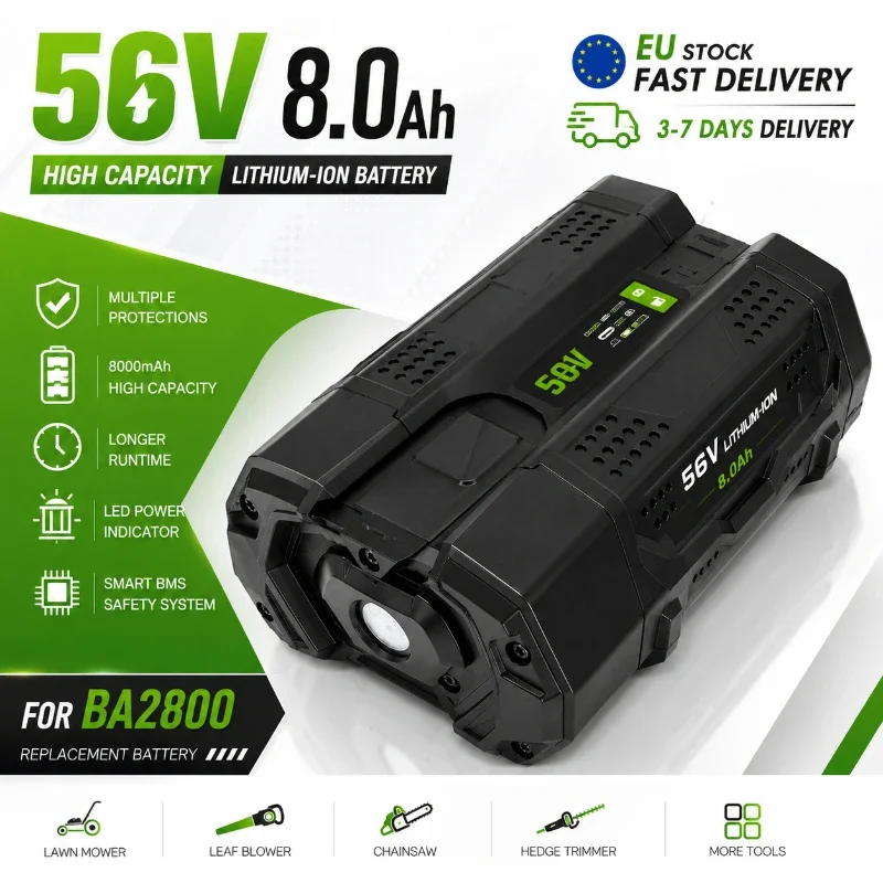 56V Akku 8,0Ah 8000mAh Lithium-Ionen-Ersatzakku für BA2800 BA2800T BA4200 BA4200T BA1400T Akkuwerkzeuge, wiederaufladbarer Akku mit BMS-Sicherheitsschutz, EU-Lager, schneller Versand