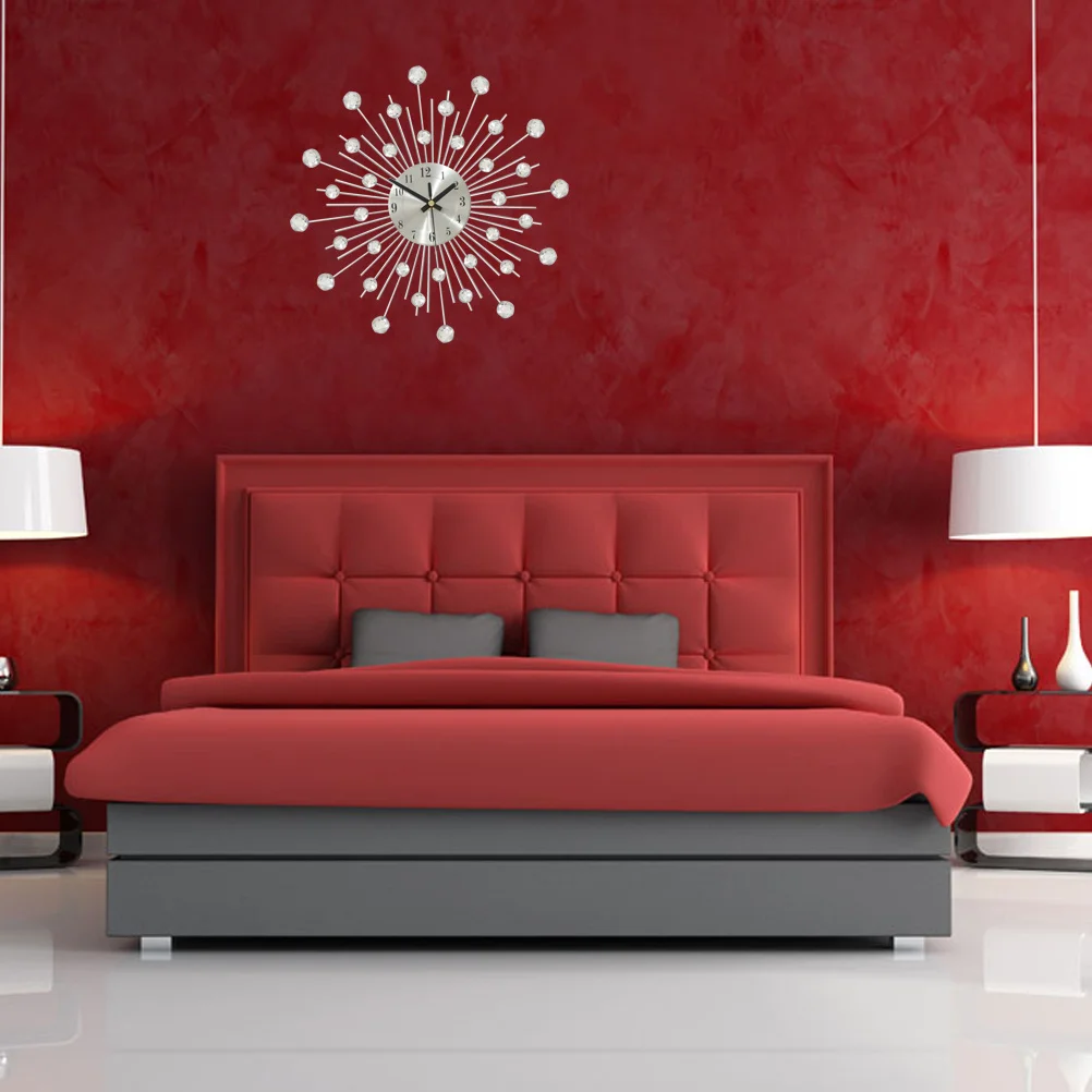 

Modern Wall Clock with Rhinestones Silent Quartz Movement Luxury Metal Decorative Clock for Office Cafe Club Pub Hotel