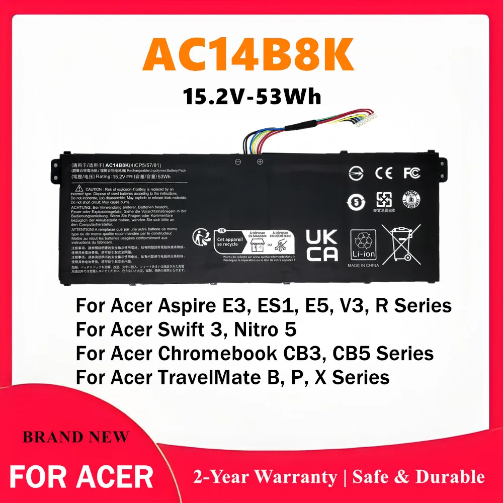 AC14B8K  Battery for Acer Aspire ES1‑111M ES1‑311 ES1‑511 ES1‑512 V3‑371 E3‑112M R3‑131T A515‑51 A515‑51G